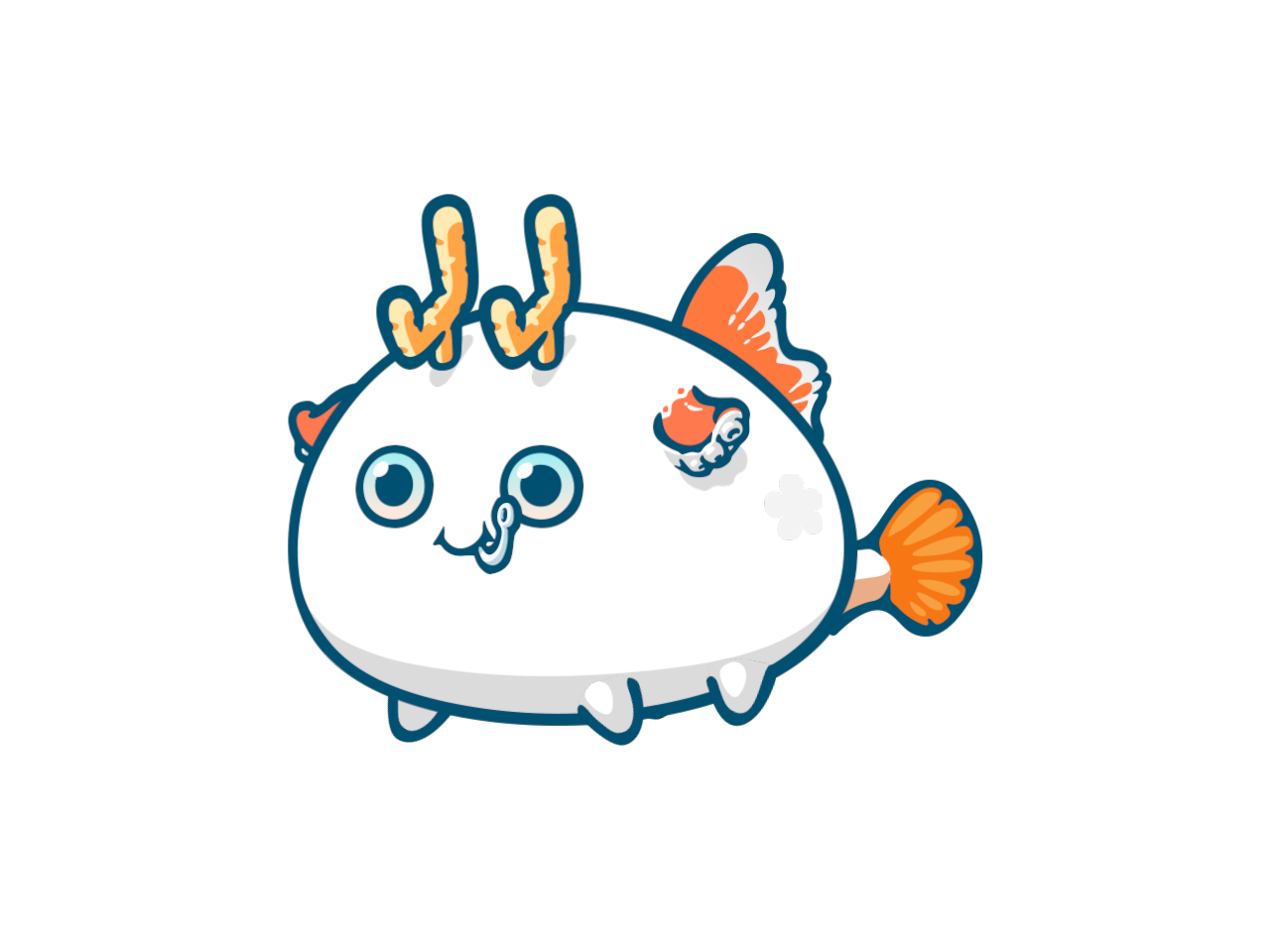 screenshot of an aqua Axie with Pocky horn part