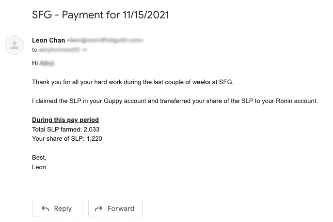 screenshot of a pay stub email